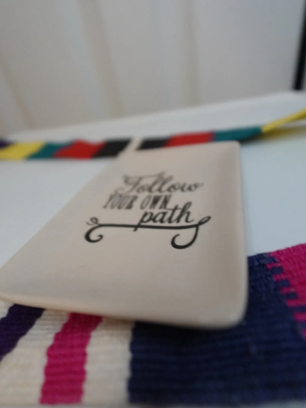 Cream Ceramic Vanity Tray with 'Follow Your Own Path' Script
